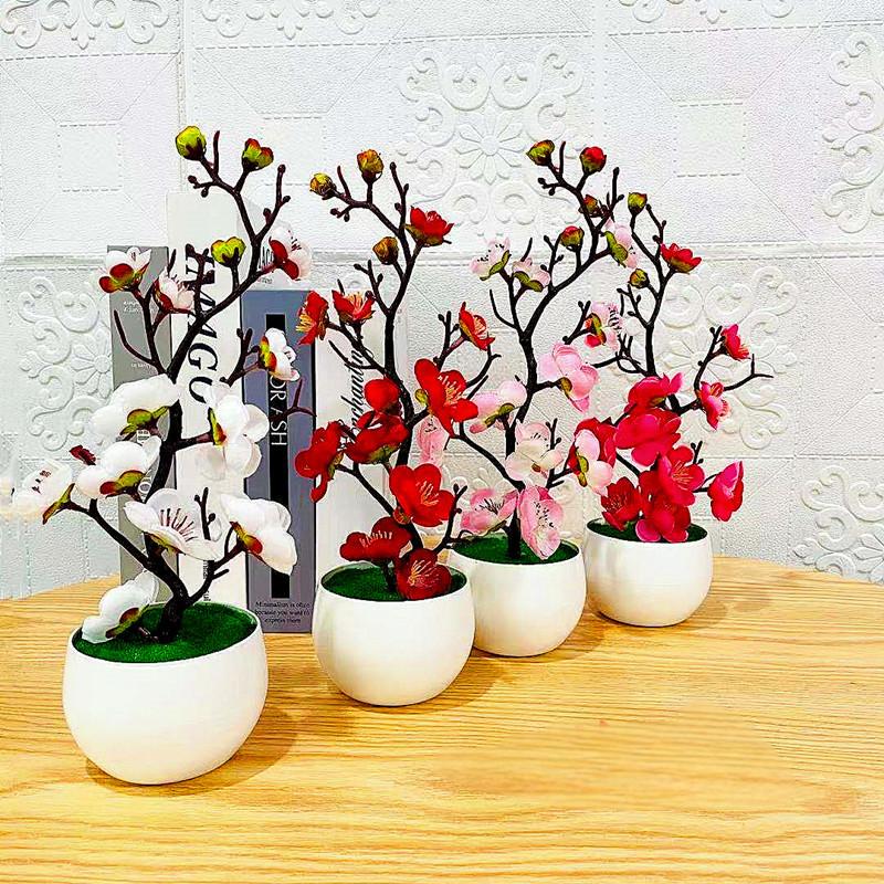 Desk Setup Plant - Simulasi Pot Bunga Plum Tanaman Plastik