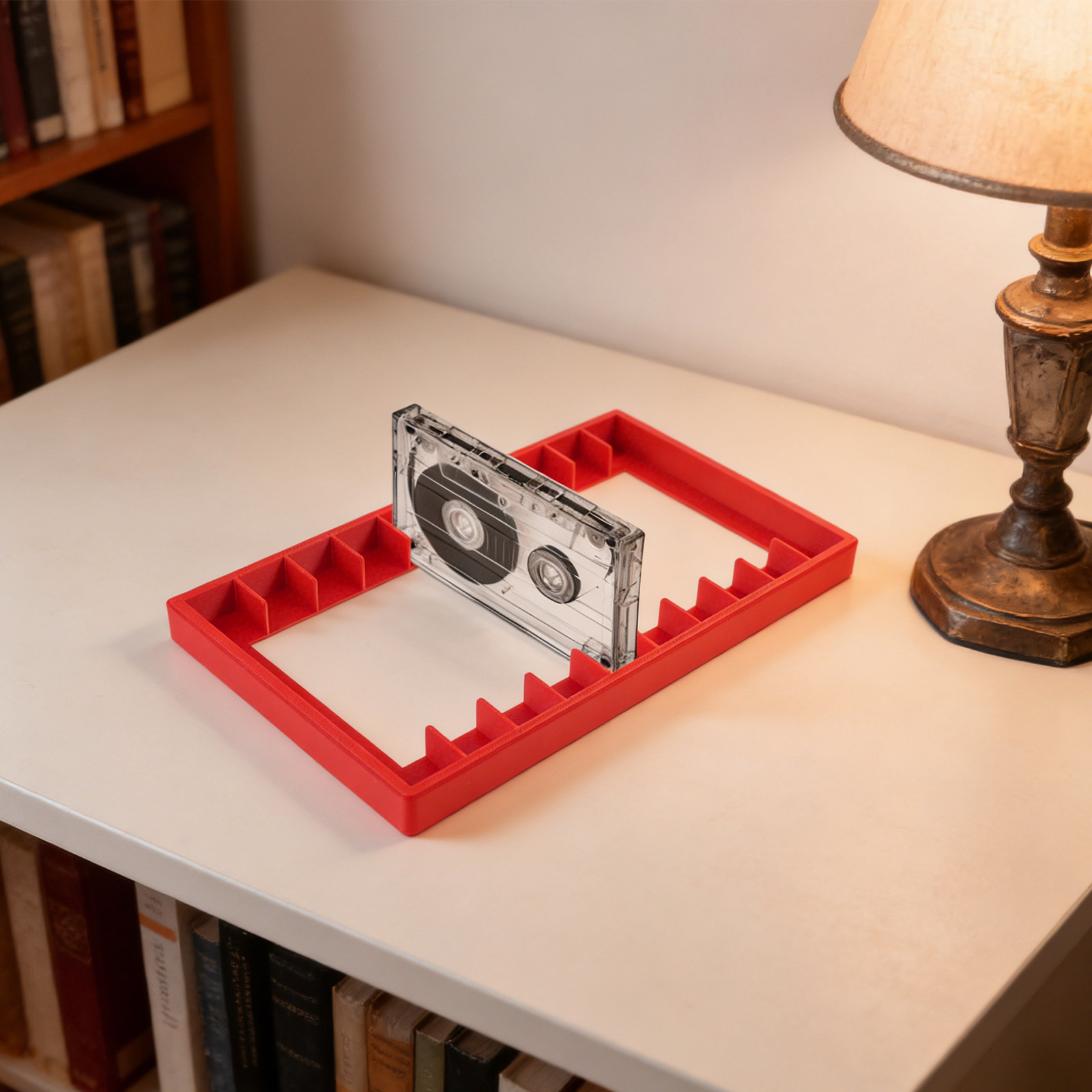 Desk Setup Red - Rak Organizer Penyimpanan Kaset 10 Slot