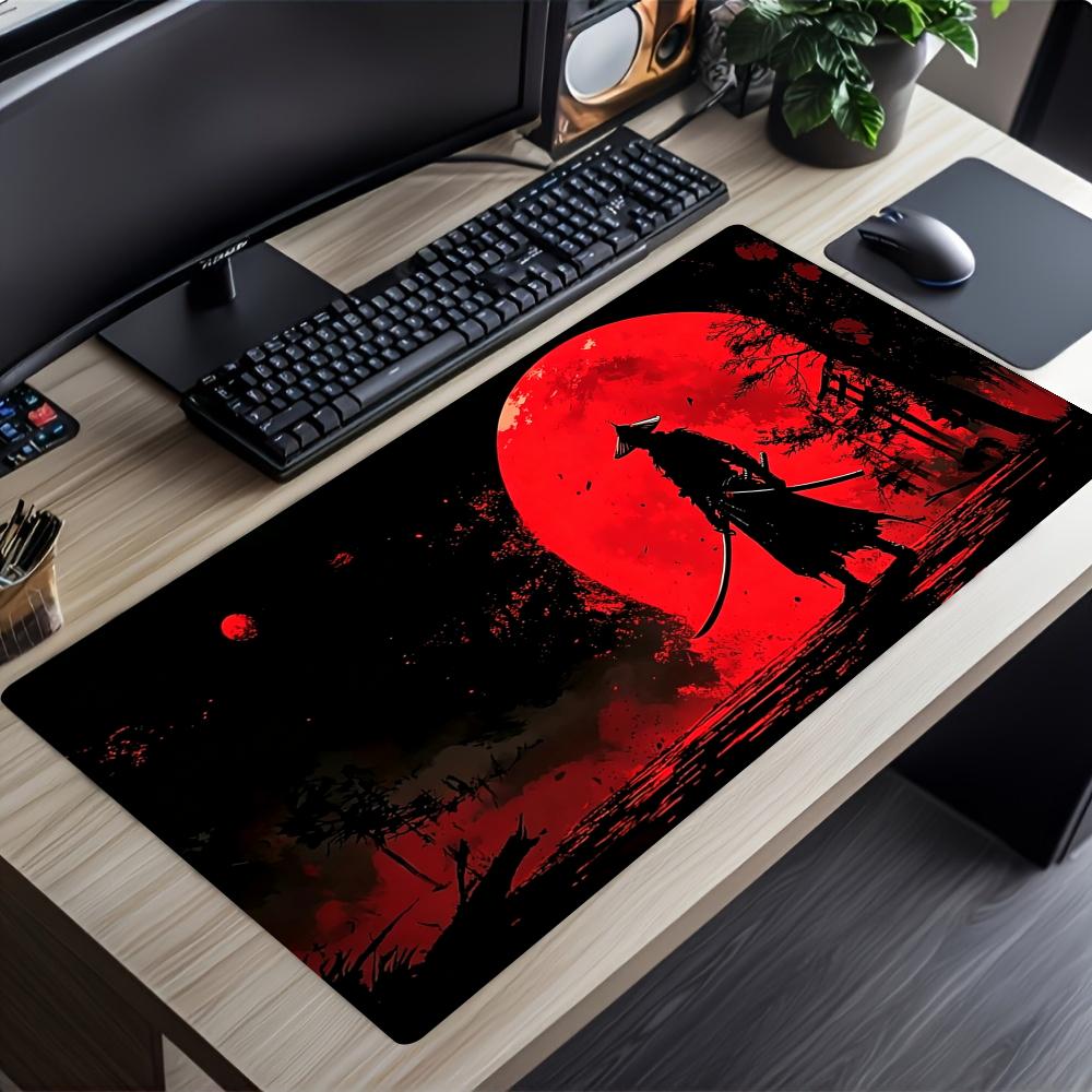 Desk Setup Red - Alas Mouse Samurai Red Moon Crows,
