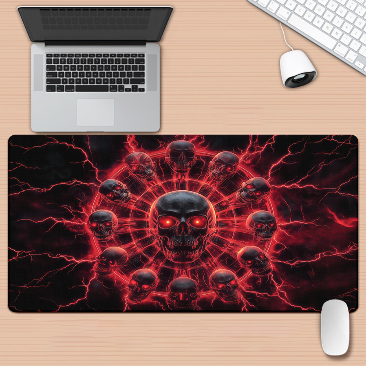 Desk Setup Red - Alas Meja Gaming Pentagram Tengkorak Gothic