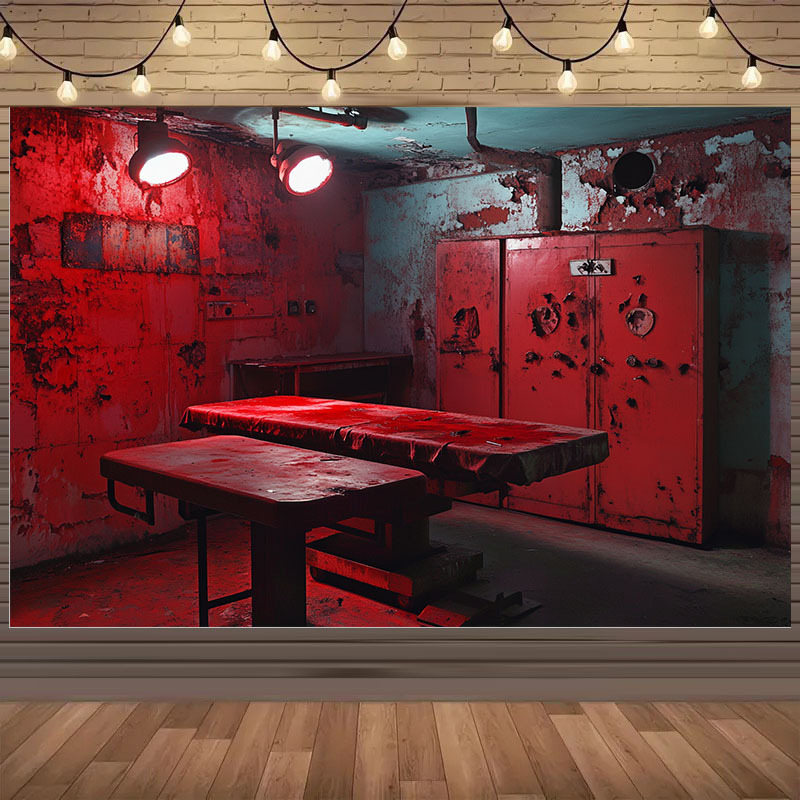 Desk Setup Background - 1 buah spanduk latar belakang merah