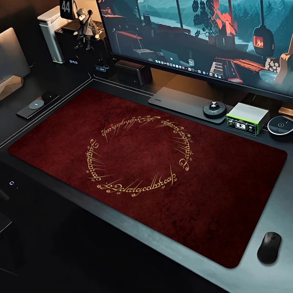 Desk Setup Red - Alas Mouse Gaming Besar Motif Emas