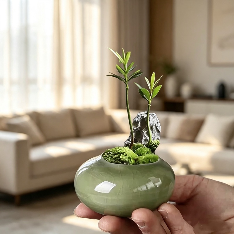 Pot Tanaman Mini Berlapis Es K - Desk Setup Plant ulasan dan harga